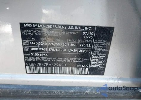 2011 Mercedes-Benz Gl-Class Gl 450 from USA, damaged, VIN 4JGBF7BE7BA629420